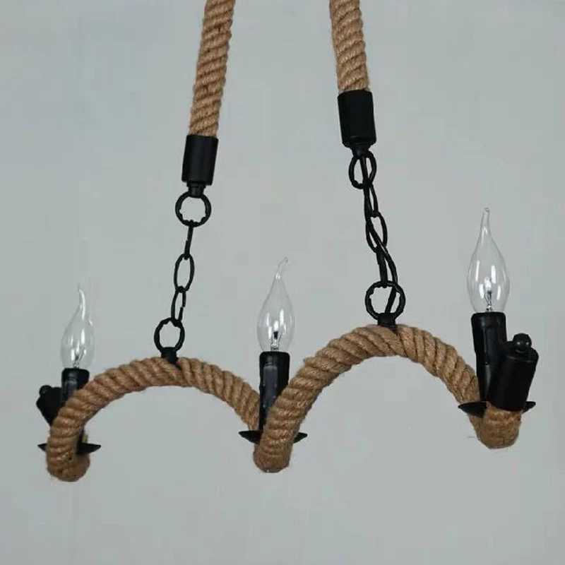 Rope Twisting Island Light Armature Factory 3 lampen Restaurant hanglamp met kaarsontwerp zwart Clearhalo
