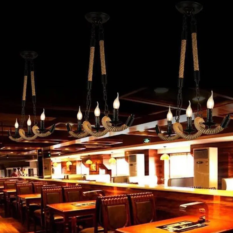 Rope Twisting Island Light Armature Factory 3 lampen Restaurant hanglamp met kaarsontwerp zwart Clearhalo