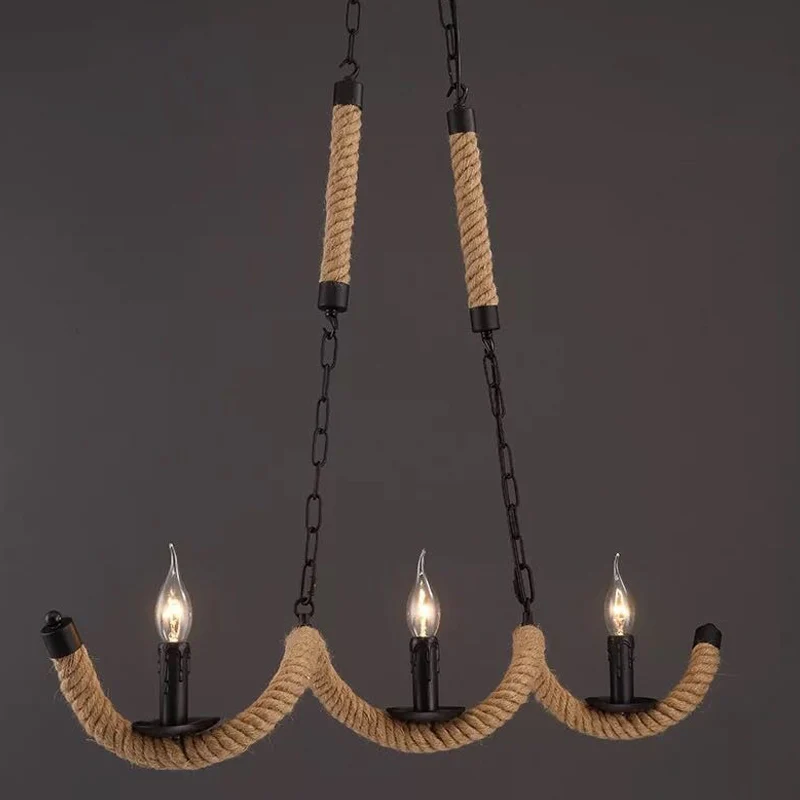 Rope Twisting Island Light Armature Factory 3 lampen Restaurant hanglamp met kaarsontwerp zwart Clearhalo
