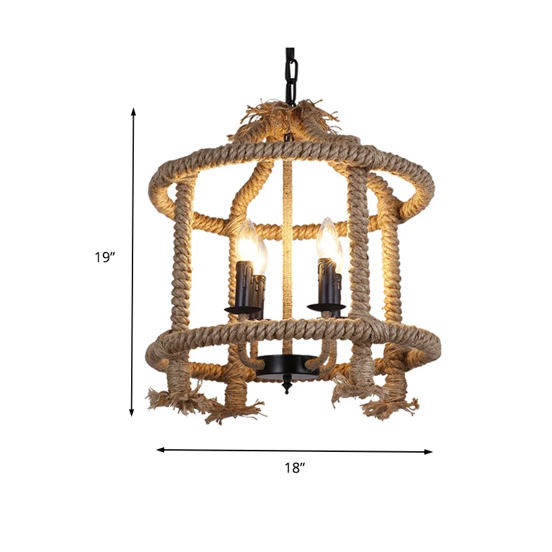 Roped Cage Shade hanglamp Lodge Stijlvolle 4-lichts hangende restaurantlamp bruin Clearhalo
