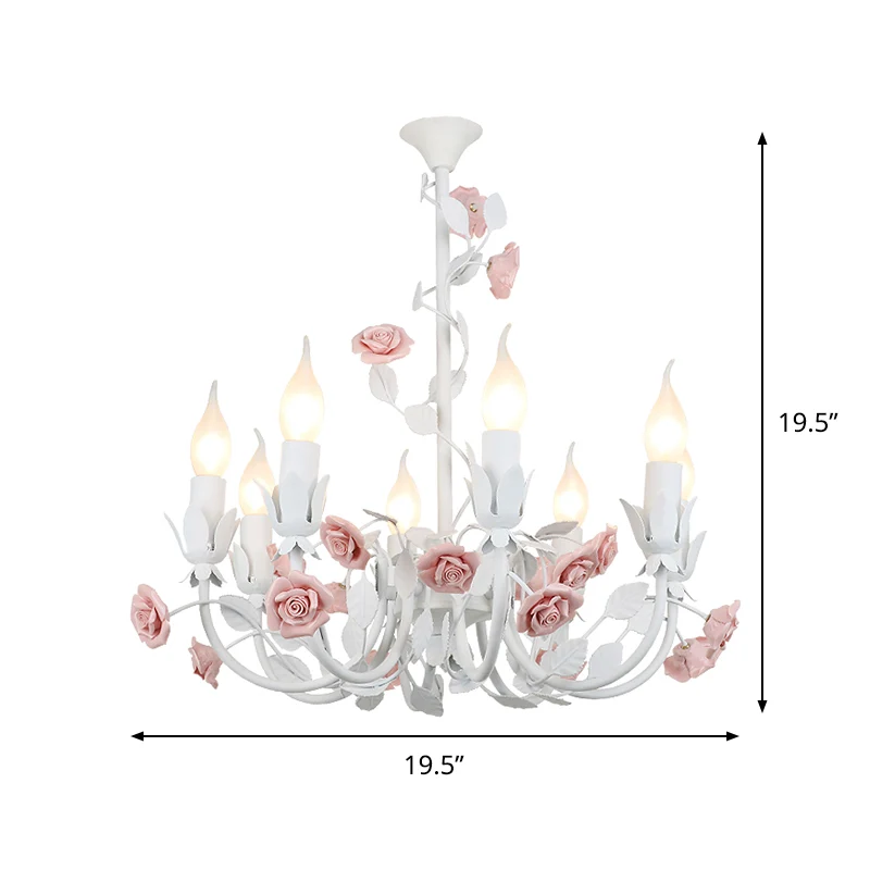 Rose Detailing Candelabra Metalen kroonluchter Koreaanse bloem 8-lichts woonkamer hanglamp roze Clearhalo