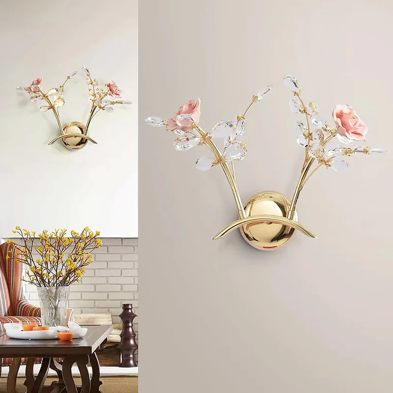 Rose K9 kristallen wandverlichting modernistisch 2-lichts hal wandgemonteerd lichtarmatuur goud Clearhalo