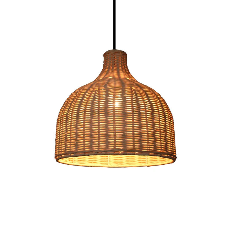 Rotan Bell Shaded hanglamp, eigentijds houten ophangverlichtingsarmatuur met één lamp Clearhalo