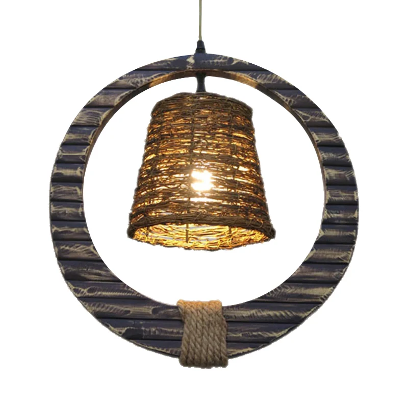 Rotan conische hanglamp moderne stijl bruine hanglamp met 1 kop en houten verticale ring Clearhalo