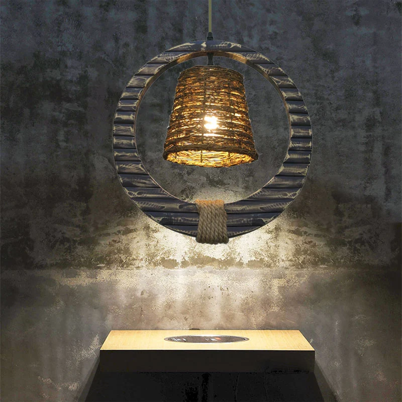 Rotan conische hanglamp moderne stijl bruine hanglamp met 1 kop en houten verticale ring Clearhalo