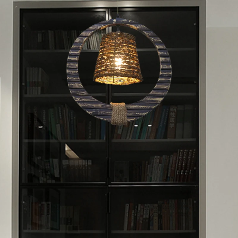 Rotan conische hanglamp moderne stijl bruine hanglamp met 1 kop en houten verticale ring Clearhalo