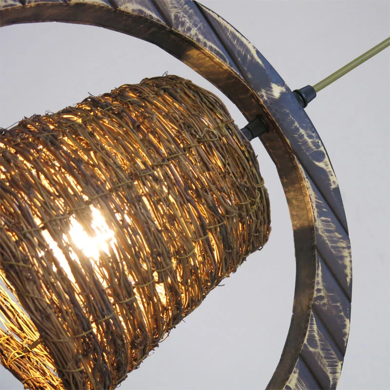 Rotan conische hanglamp moderne stijl bruine hanglamp met 1 kop en houten verticale ring Clearhalo