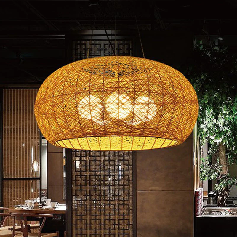 Rotan gebogen trommelplafondverlichting Zuidoost-Azië 3-kops kroonluchterlamp Clearhalo