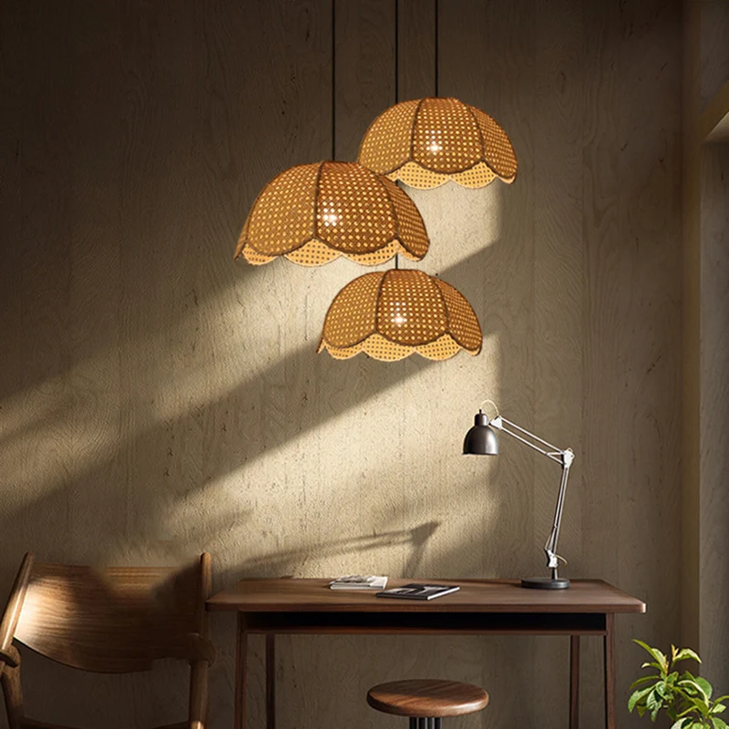 Rotan geschulpte koepel hanglamp Eenvoud 1-lichts houten hanglamp Clearhalo