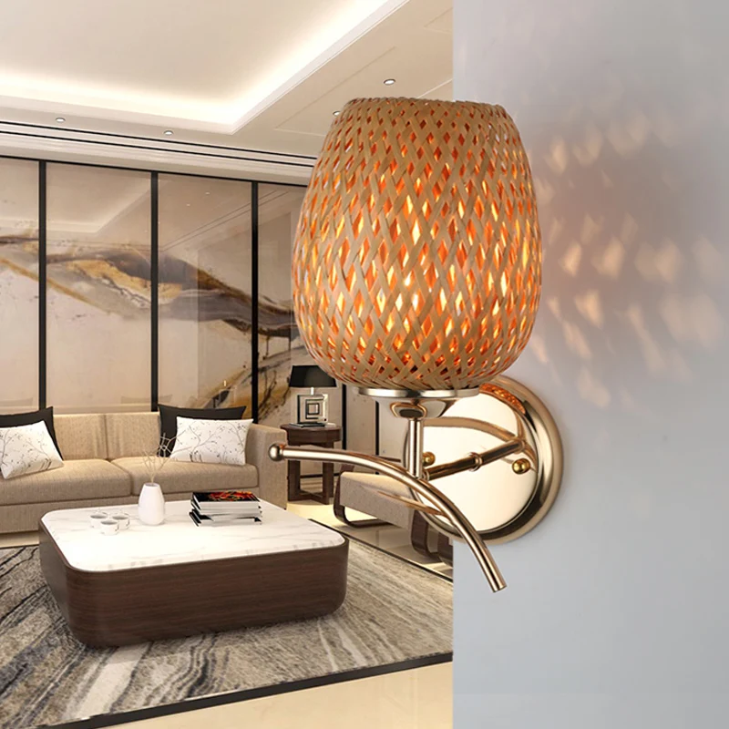 Rotan koepelschaduw schanslamp eigentijdse stijl 1-lichts wandlamp beige Clearhalo
