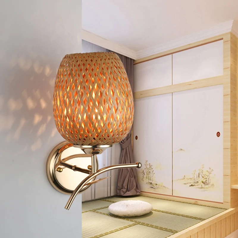 Rotan koepelschaduw schanslamp eigentijdse stijl 1-lichts wandlamp beige Clearhalo