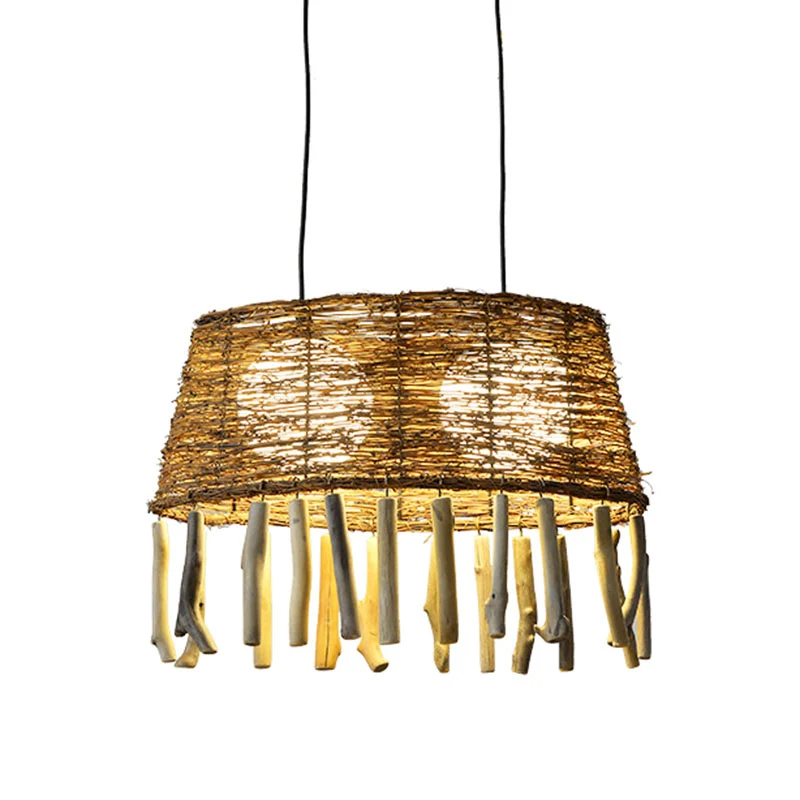 Rotan ovaal plafond hanglamp platteland 1 kop houten druppelhanger voor restaurant Clearhalo