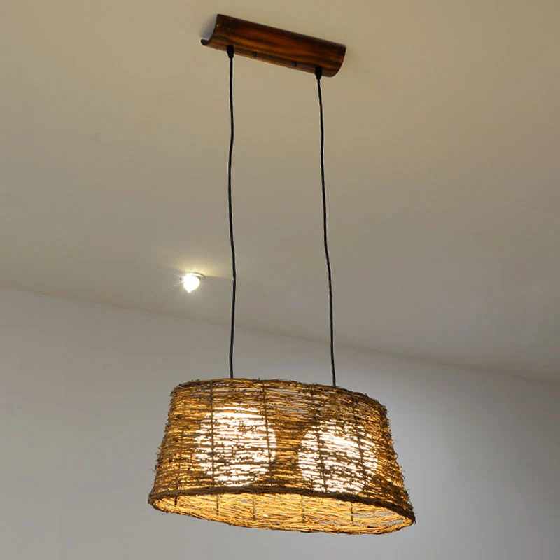 Rotan ovaal plafond hanglamp platteland 1 kop houten druppelhanger voor restaurant Clearhalo