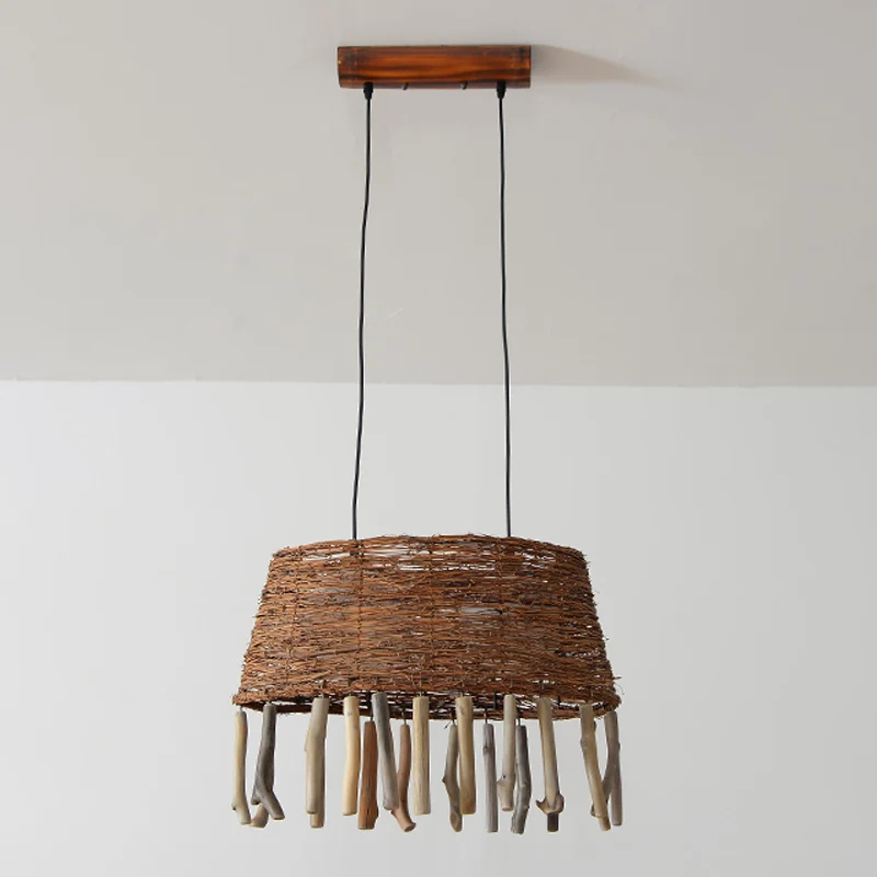Rotan ovaal plafond hanglamp platteland 1 kop houten druppelhanger voor restaurant Clearhalo