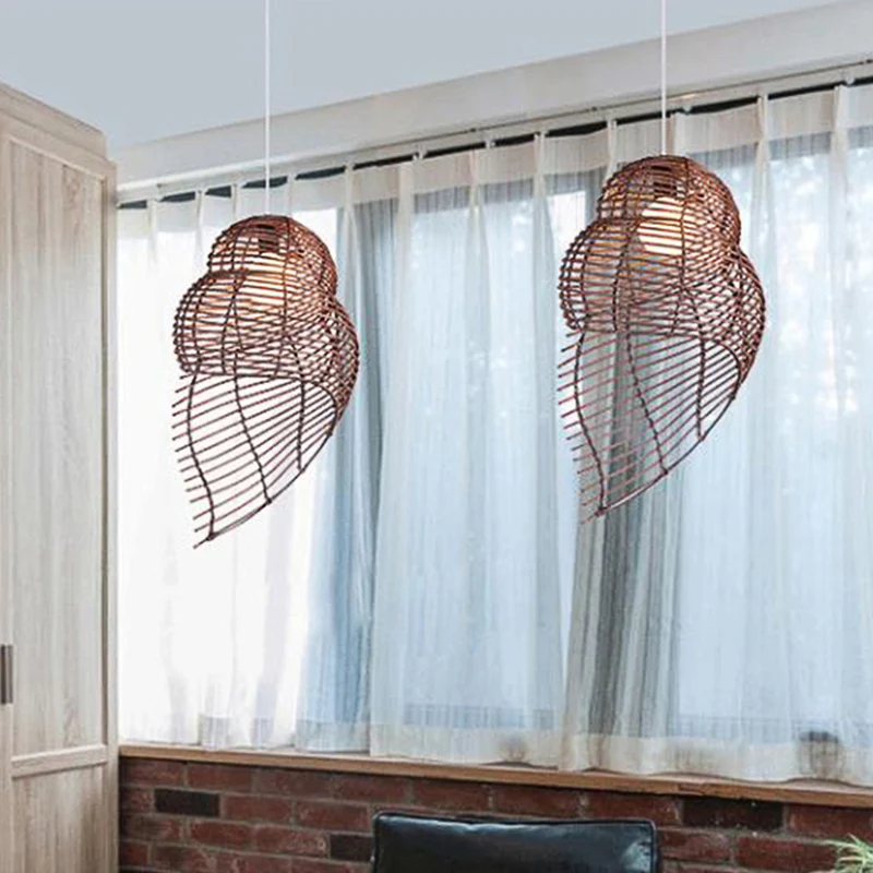 Rotan schelpvormige hanglamp Rustiek enkelkops druppellicht voor restauranteetkamer Clearhalo