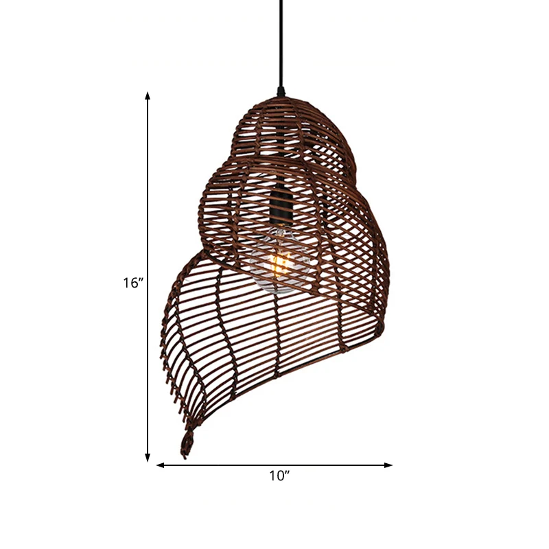 Rotan schelpvormige hanglamp Rustiek enkelkops druppellicht voor restauranteetkamer Clearhalo