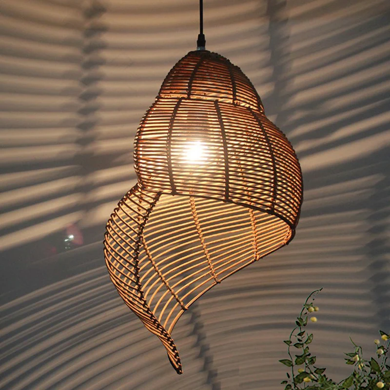 Rotan schelpvormige hanglamp Rustiek enkelkops druppellicht voor restauranteetkamer Clearhalo