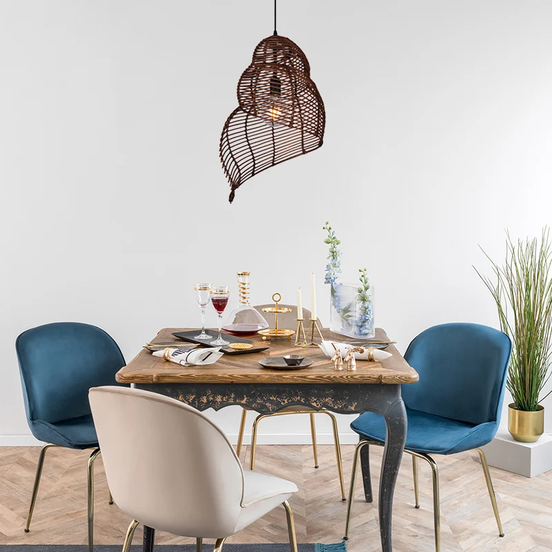 Rotan schelpvormige hanglamp Rustiek enkelkops druppellicht voor restauranteetkamer Clearhalo