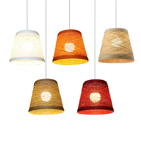 Rotan trapeziumvormige hangende hanglamp Rustieke ophangverlichting met één kop rood/oranje/wit/bruin/begie Clearhalo