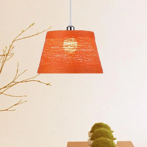 Rotan trapeziumvormige hangende hanglamp Rustieke ophangverlichting met één kop rood/oranje/wit/bruin/begie Clearhalo