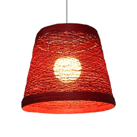 Rotan trapeziumvormige hangende hanglamp Rustieke ophangverlichting met één kop rood/oranje/wit/bruin/begie Clearhalo