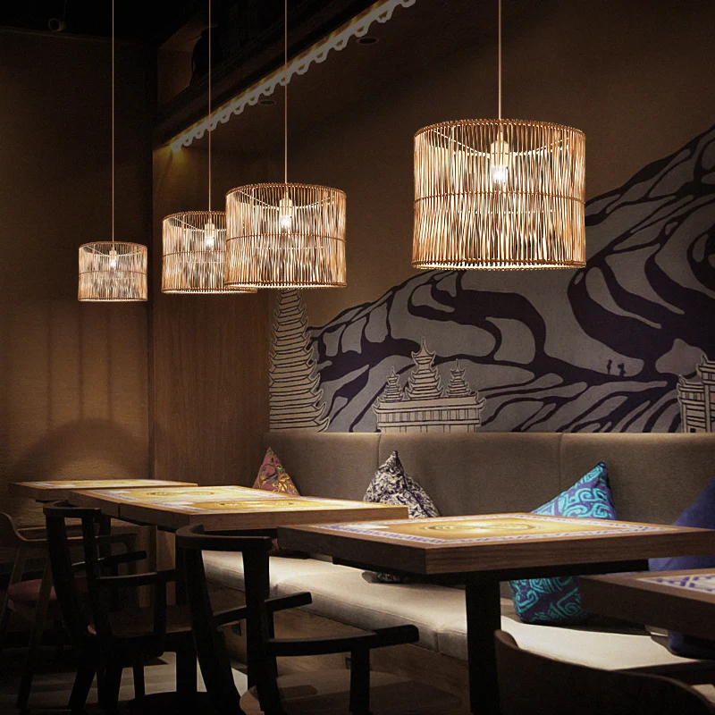 Rotan trommel schaduwrijke plafondlamp moderne enkele hangende hanglamp voor restaurant Clearhalo