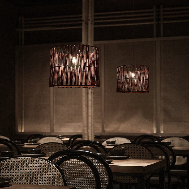 Rotan trommel schaduwrijke plafondlamp moderne enkele hangende hanglamp voor restaurant Clearhalo
