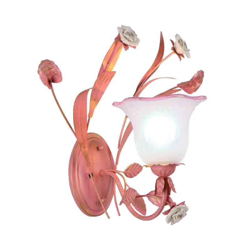Roze 1/2-lichts wandkandelaar Countryside matglazen Bellflower-wandlamp met kristallen accent, naar boven/beneden Clearhalo