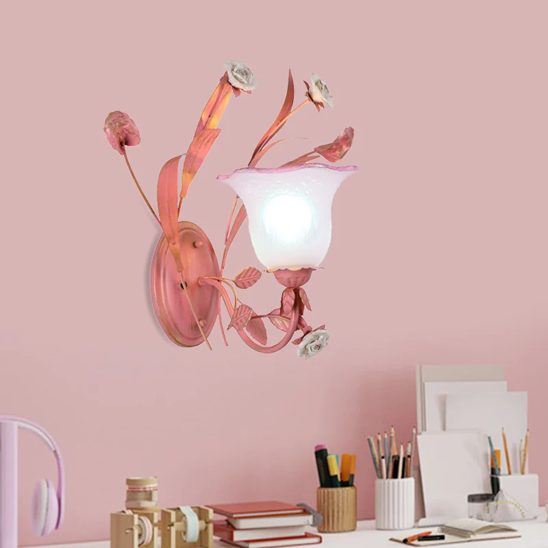 Roze 1/2-lichts wandkandelaar Countryside matglazen Bellflower-wandlamp met kristallen accent, naar boven/beneden Clearhalo