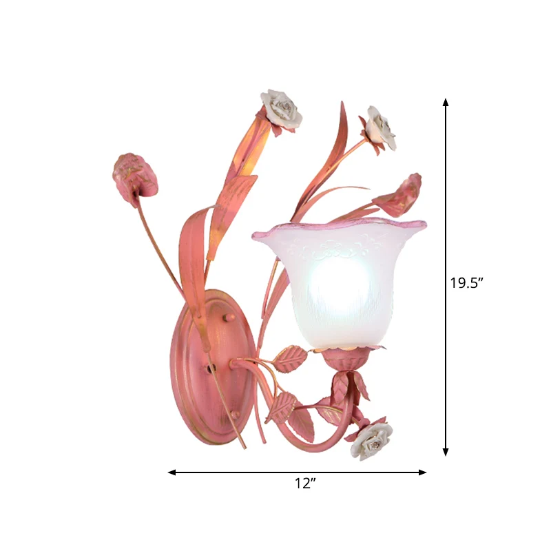 Roze 1/2-lichts wandkandelaar Countryside matglazen Bellflower-wandlamp met kristallen accent, naar boven/beneden Clearhalo