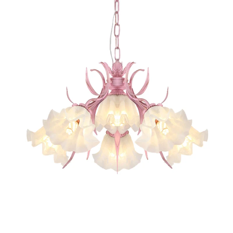 Roze 4/6/9 lampen kroonluchter verlichting antieke metalen geschulpte plafondlamp voor eetkamer Clearhalo