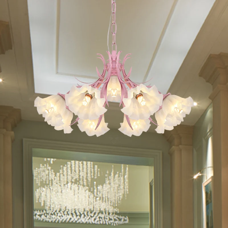 Roze 4/6/9 lampen kroonluchter verlichting antieke metalen geschulpte plafondlamp voor eetkamer Clearhalo