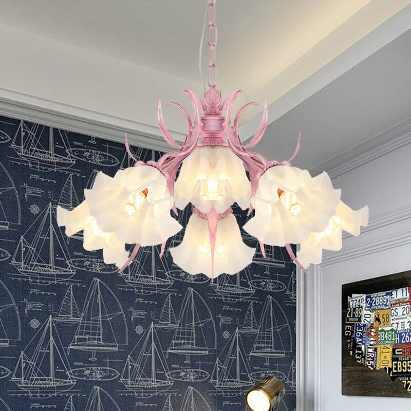 Roze 4/6/9 lampen kroonluchter verlichting antieke metalen geschulpte plafondlamp voor eetkamer Clearhalo