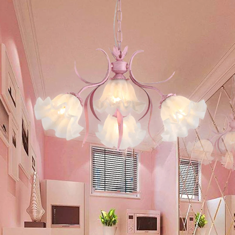 Roze 4/6/9 lampen kroonluchter verlichting antieke metalen geschulpte plafondlamp voor eetkamer Clearhalo