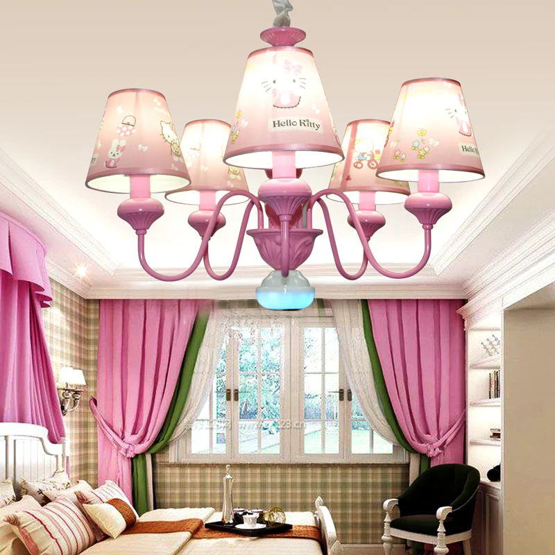 Roze 5-lichts hangende kroonluchter, eigentijdse stoffen hangende hanglampen voor slaapkamer Clearhalo
