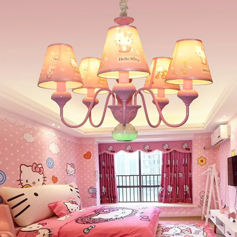 Roze 5-lichts hangende kroonluchter, eigentijdse stoffen hangende hanglampen voor slaapkamer Clearhalo