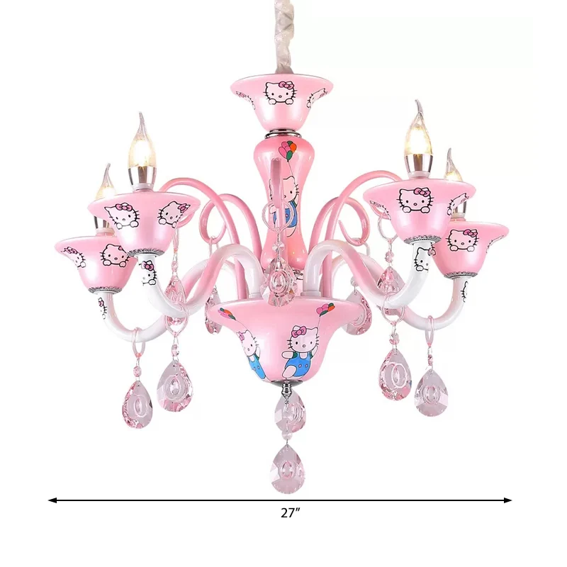 Roze bel hanglamp met kristal en kitten cartoon metalen hanglamp voor meisjesslaapkamer Clearhalo
