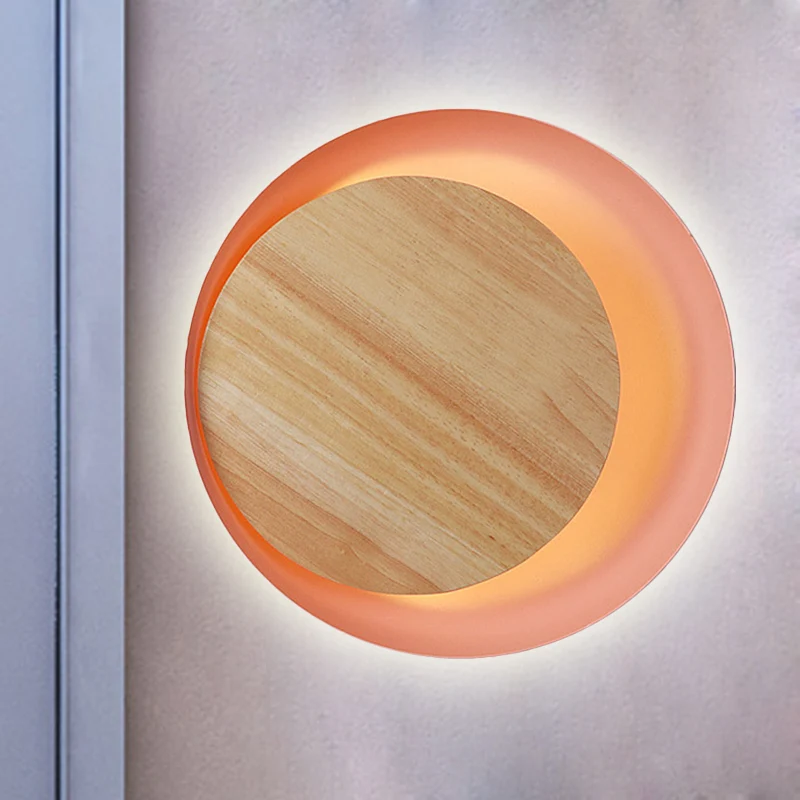 Roze Eclipse View wandlamp Macaron Loft houten LED-wandlamp voor trapbadkamer Clearhalo