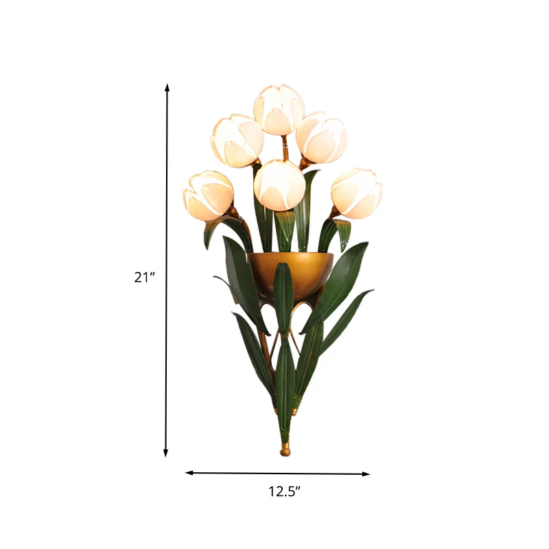 Roze glazen messing schanslamp Lotus 6-lichts traditionele wandgemonteerde verlichting voor slaapkamer Clearhalo