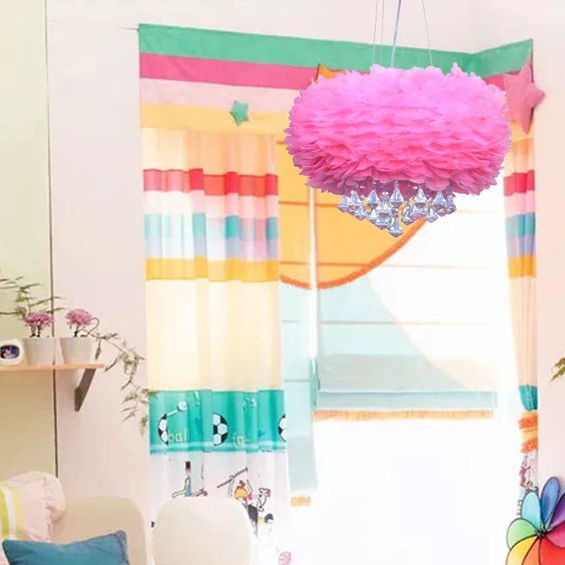 Roze koepel hanglamp hedendaagse 3-lichts veren kroonluchterlamp met kristallen drapering Clearhalo
