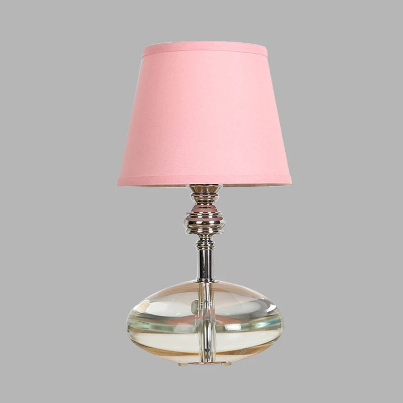 Roze nachtlampje van stof, conisch, 1-lichts Lodge-nachtkastje met heldere kristallen voet Clearhalo