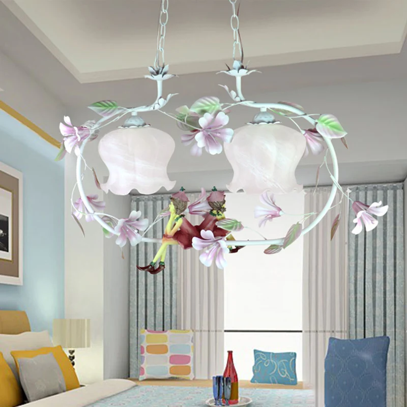 Roze ovale hangende kroonluchter pastoraal wit glas 2 lampen woonkamer plafondhanger Clearhalo