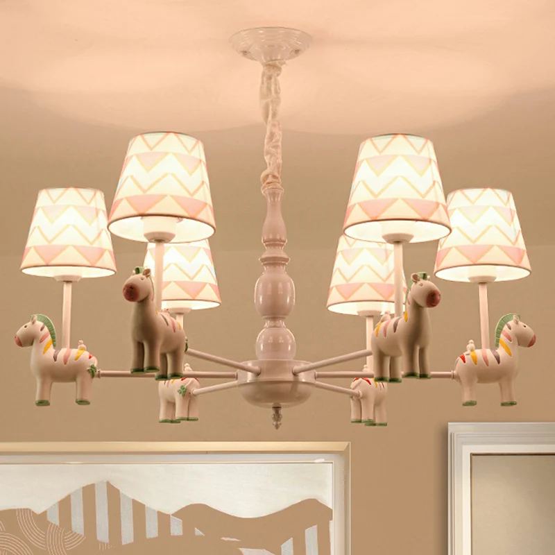 Roze taps toelopende schaduw hangende kroonluchter cartoon stof hanglamp voor slaapkamer Clearhalo
