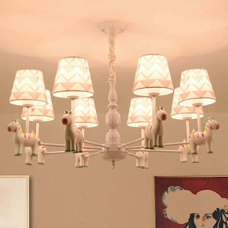Roze taps toelopende schaduw hangende kroonluchter cartoon stof hanglamp voor slaapkamer Clearhalo