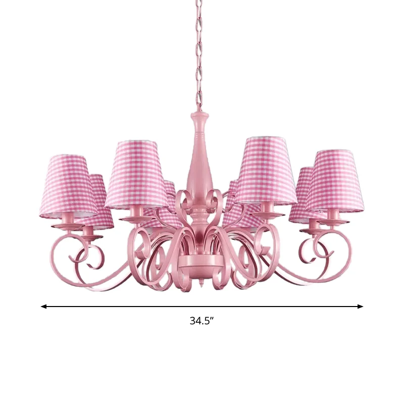 Roze taps toelopende schaduwkroonluchter 8-kops metalen hanglamp voor hotelrestaurant Clearhalo