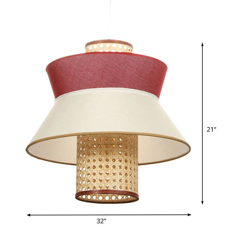 Roze uitlopende plafondhanglamp Aziatische stijl enkele lamp rotan hanglampset voor eetkamer Clearhalo