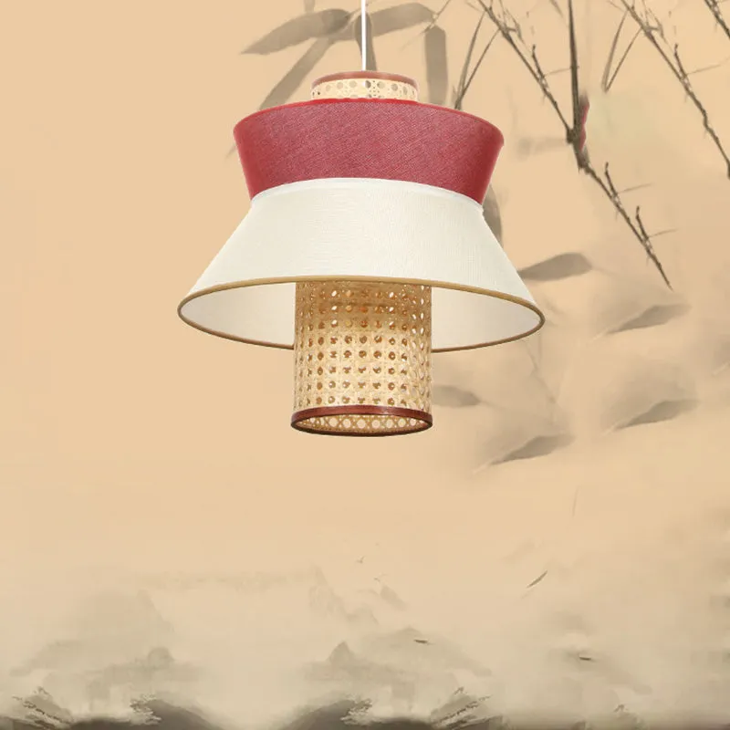 Roze uitlopende plafondhanglamp Aziatische stijl enkele lamp rotan hanglampset voor eetkamer Clearhalo