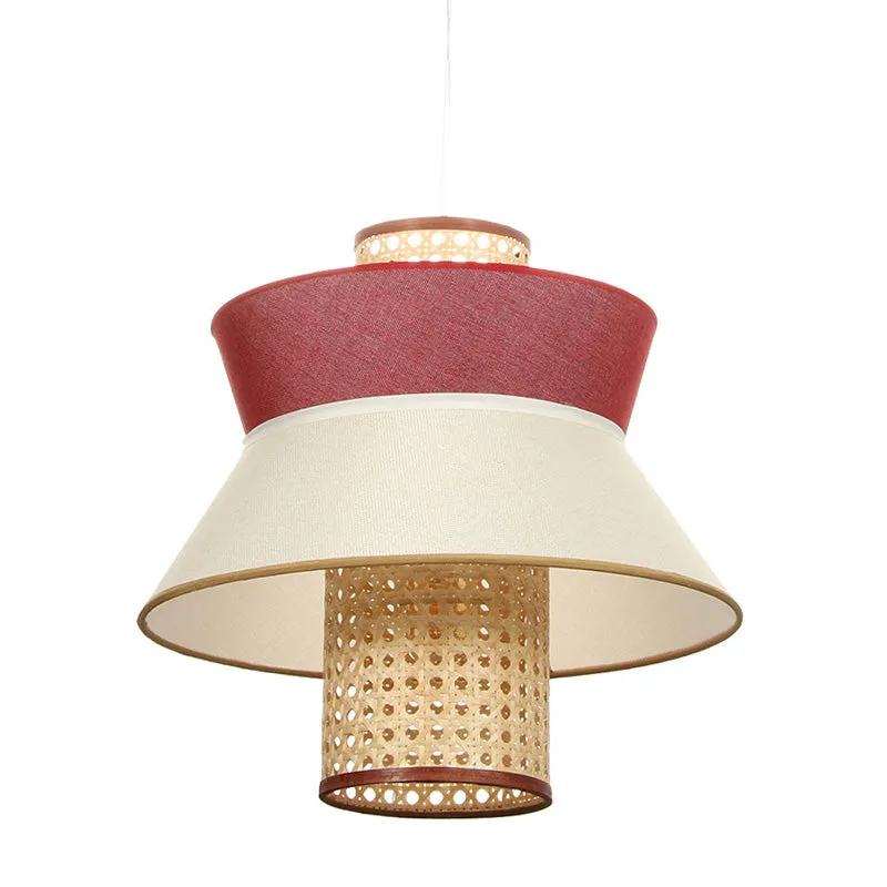 Roze uitlopende plafondhanglamp Aziatische stijl enkele lamp rotan hanglampset voor eetkamer Clearhalo