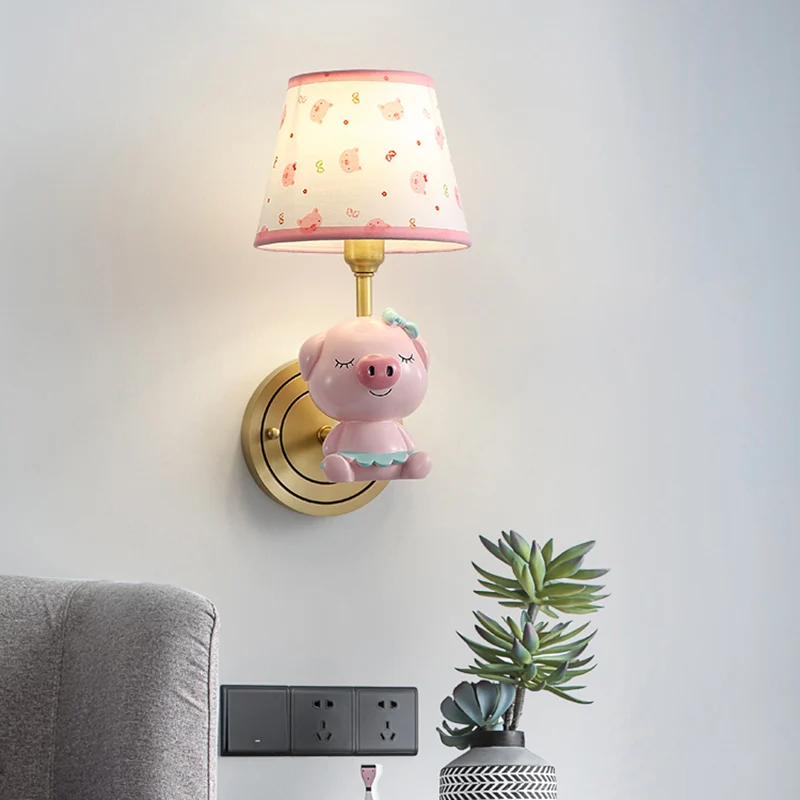 Roze Varken Wandverlichting Eigentijdse wandlamp met Empire schaduw met cartoonpatroon Clearhalo