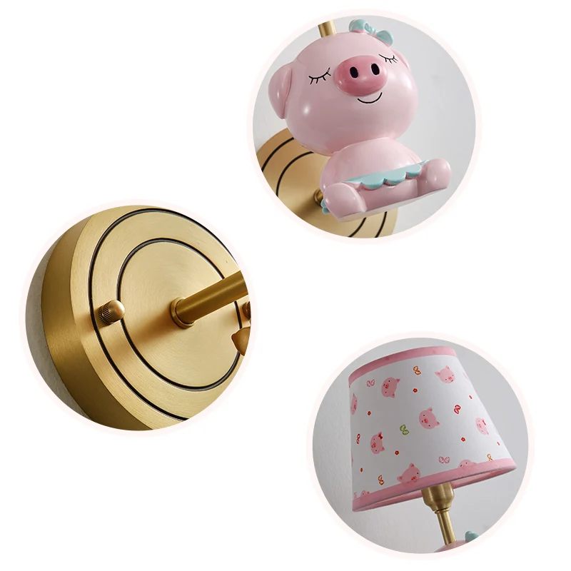 Roze Varken Wandverlichting Eigentijdse wandlamp met Empire schaduw met cartoonpatroon Clearhalo